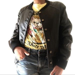 Damani Dada black leather baseball jacket